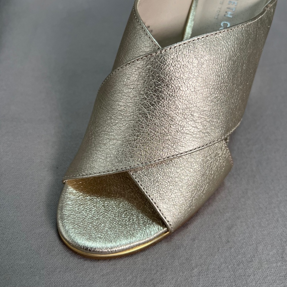 Kenneth Cole Lyra Gold Leather Mules Block Heel Party Chic Metallic Cocktail 7 - Picture 11 of 11